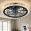 21 Inch Flush Mount Caged Ceiling Fan with Light, Matte Black Compass Metal Frame, Beaded Crystal Trim, Reversible DC Motor, 6 Wind Speeds, Remote & APP Dual Control, Low Profile Farmhouse Ceiling Fan