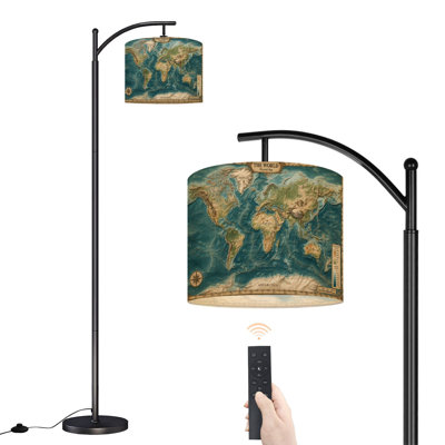 PeeNoke Arc Floor Lamp World Map Vintage Political Tall Modern Standing Lamp LED Adjustable Linen Lampshade 3 Color Temperatures