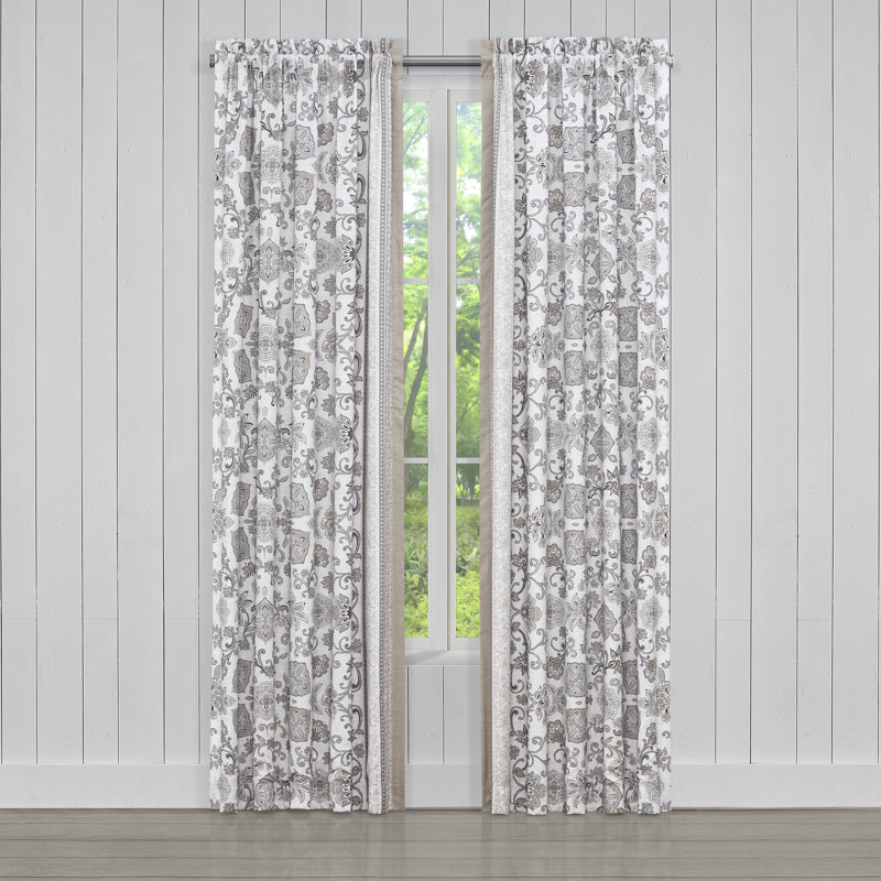 Chelsea Gray Floral Polyester 84" Window Panel Pair
