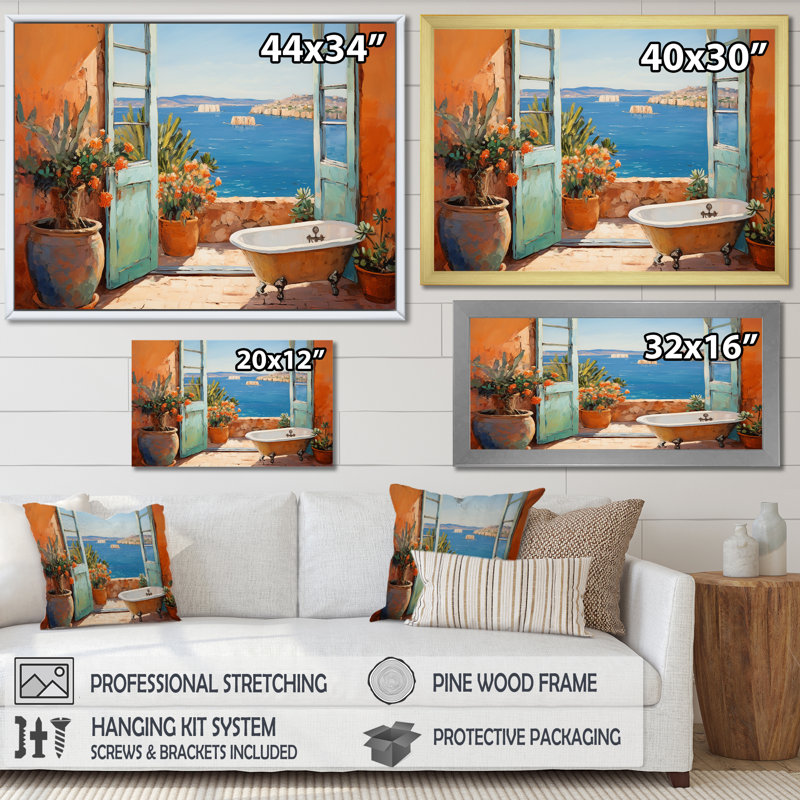 Orange méditerranéen Bath Tranquility 3 - impression sur toile encadrée pour salle de bain, Toile tendue