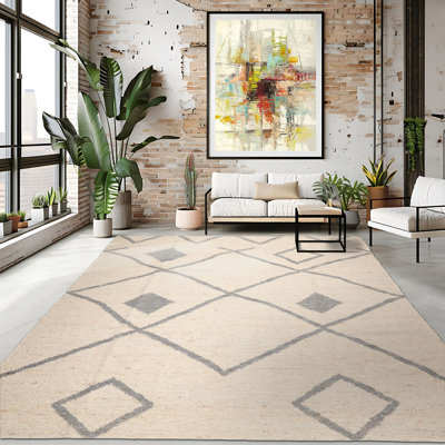 9x12 Oat Meal Hand Woven Flatweave Traditional Geometric Wool Area Rug