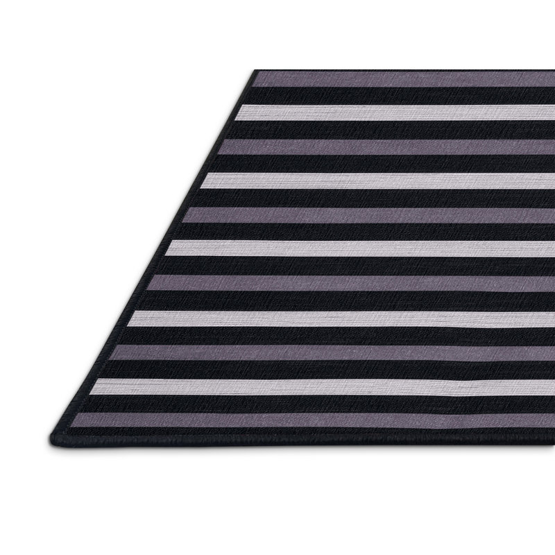 Tapis gris à rayures horizontales lavable à la machine, Rectangle 7 pi x 9 pi