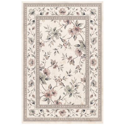 Tapis Pectolite à motifs floraux verts, gris, beiges et roses, antidérapant, à poils courts, pour intérieur et extérieur, adapté aux animaux domestiques, salon, chambre, salle à manger, entrée, couloir, bureau, peint avec des motifs chinois, branches, ivoire, rose poudré et taupe, pour cuisine, idéal pour les zones de passage intensif, facile à nettoyer et lavable.
