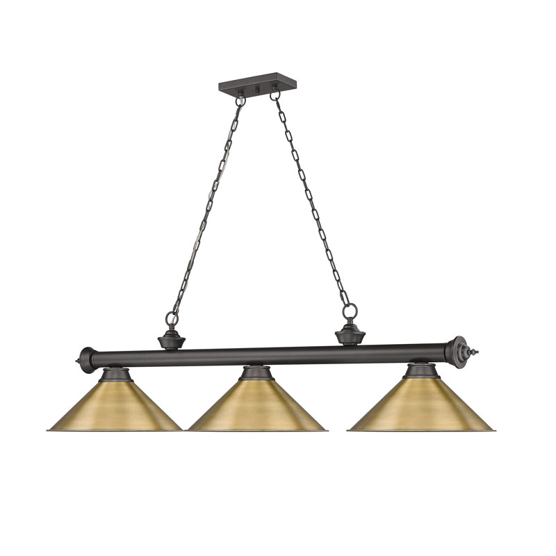 Bronze and Rubbed Brass 3-Light Billiard Pendant
