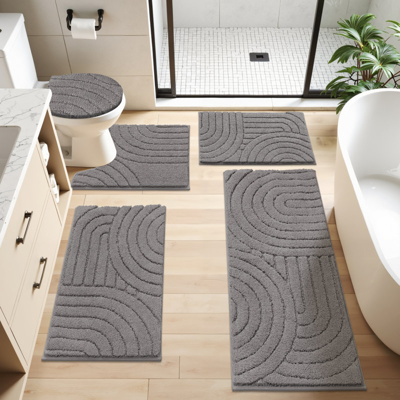 Ensemble de tapis de bain en microfibre 5 pièces avec envers antidérapant, Gris