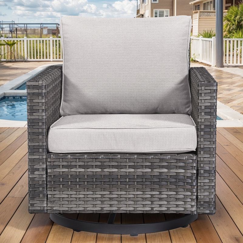 Nazime Swivel and Rocking Wicker Outdoor Lounge Chair, Beige, Gray