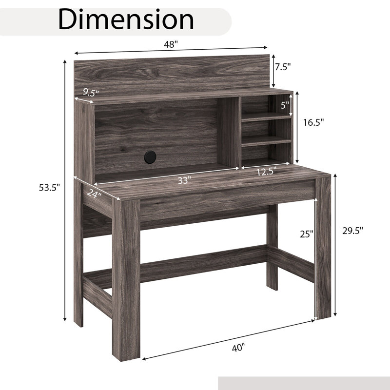 Rodez Computer Desk with Power Outlet, Rustic Oak