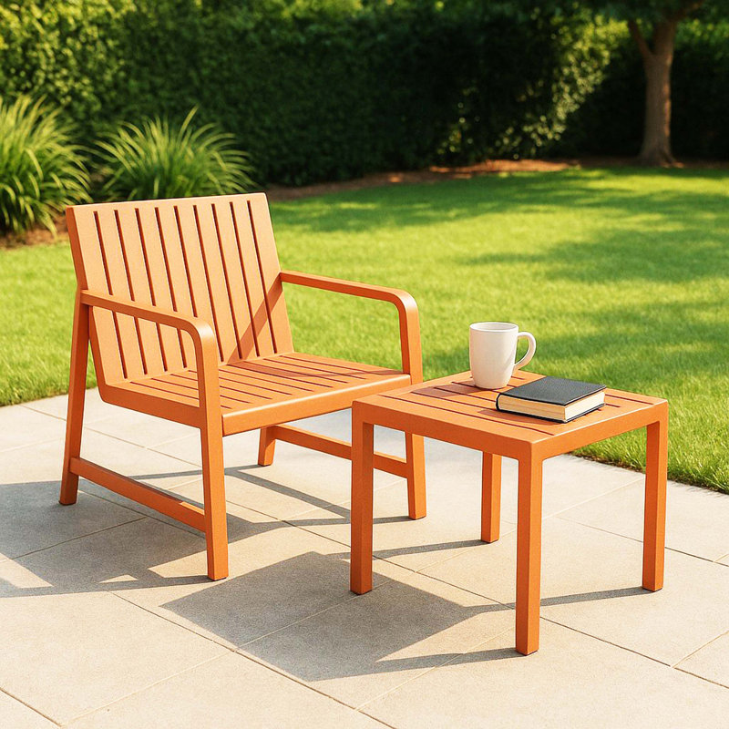 Summer 2-Piece Indoor & Outdoor Furniture Set, 1 Chair & 1 Coffee Table, Waterproof PP Material, Easy Assembly Patio Conversation Set, Apricot Brown