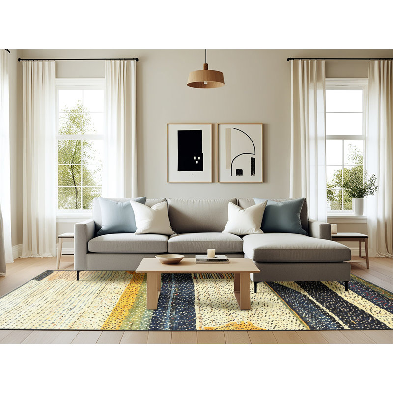 Tapis abstrait vert / beige Warre, Rectangle 6 pi x 9 pi