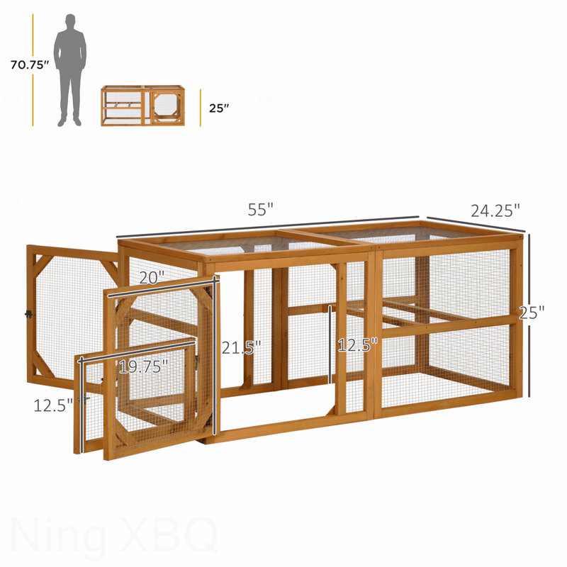 Mini poulailler d'extérieur 55 po en bois avec extension