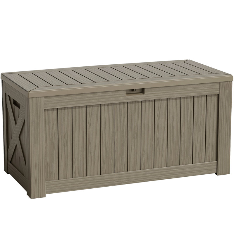 125 Gallons Water Resistant Lockable Deck Box, Tan