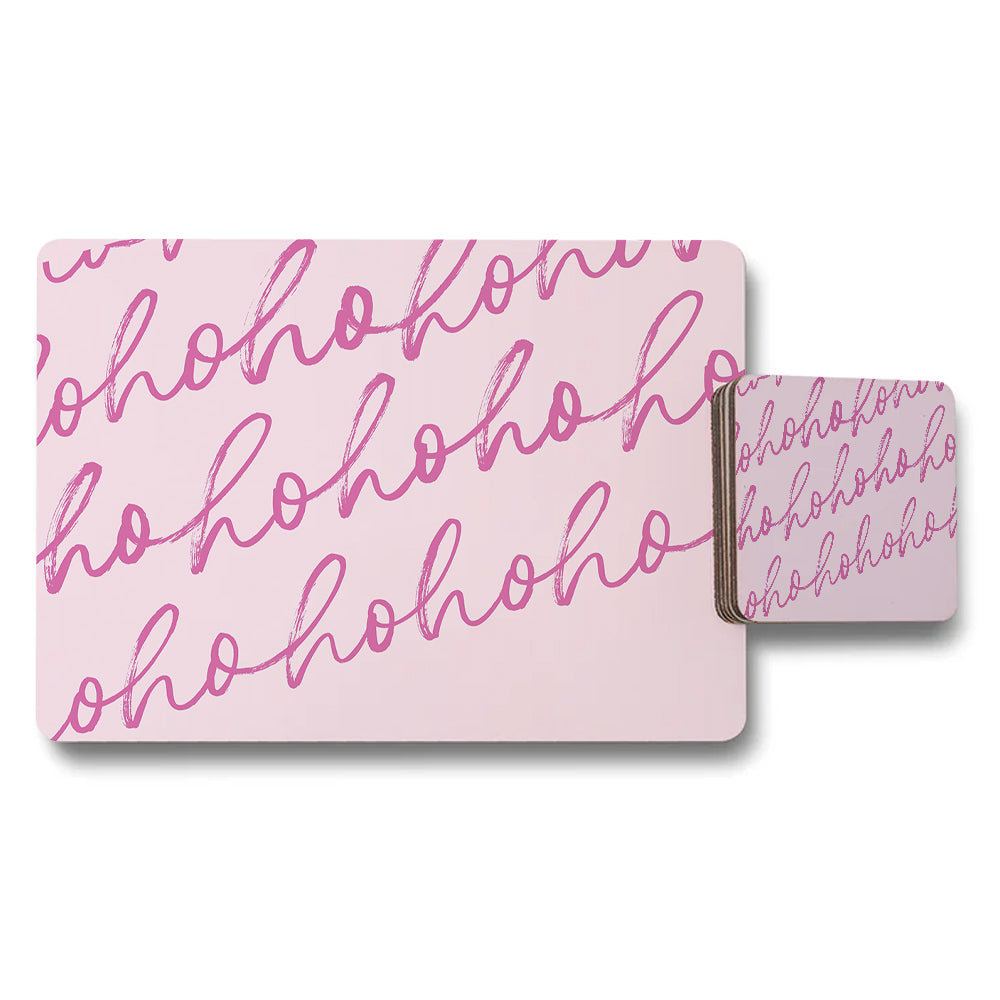 Pink Ho Ho Ho Placemats And Coaster Set For Christmas Table
