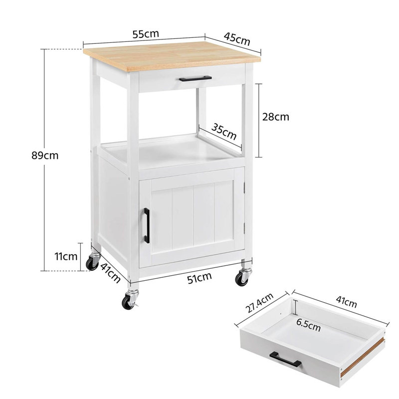 89cm H x 55cm W Utility Cart, White