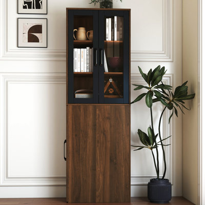 Vitrine H 71 po avec tablette à 4 niveaux et 2 portes en verre pour le bureau