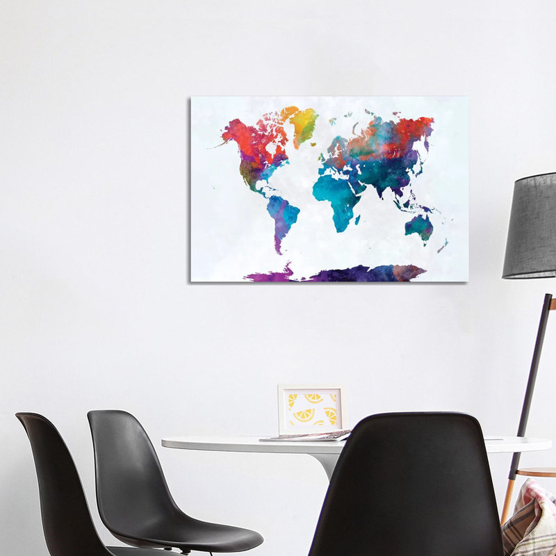 World Map In Watercolour XIV by Paul Rommer - Wrapped Canvas Painting, 101.6 cm H x 66.04 cm W