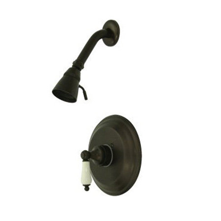 Tête et robinet de douche à pression équilibrée avec poignées leviers de porcelaine Vintage, Bronze huilé