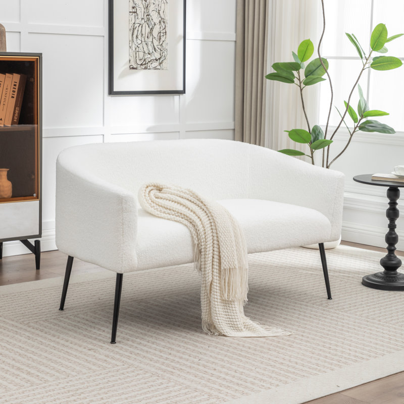 Upholstered Faux Fur Loveseat, Black, White