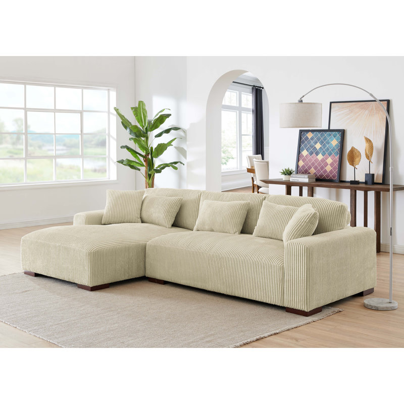 Asyiah 114.5" Wide Microfiber Sofa & Chaise, Left Hand Facing, Cream Corduroy