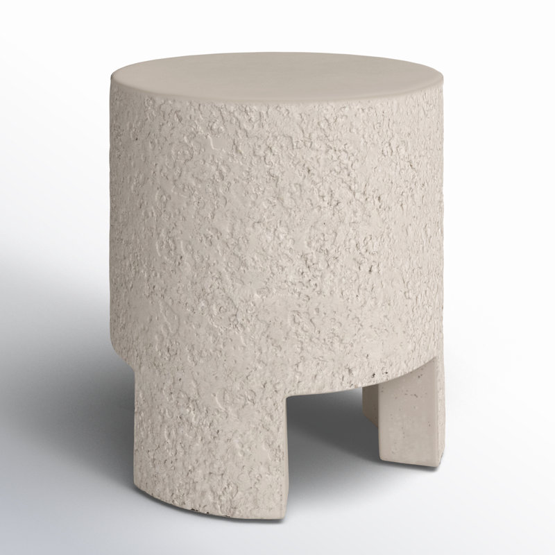 Hobart 18'' White Stone Round Outdoor Side Table