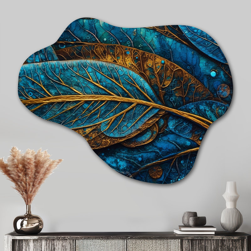 «Blue Melody of Boho I», reproduction d'art murale en métal asymétrique, H 27 po x l 35 po