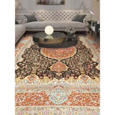 Tapis noir et rouille de haute qualité noué à la main