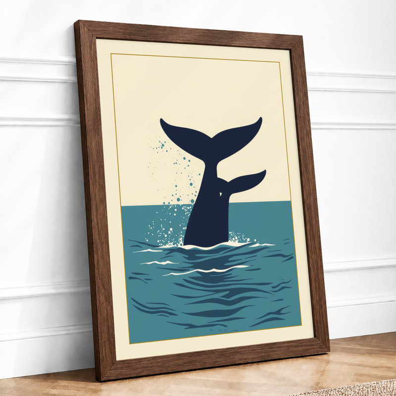 Whale Tail Rising Minimalist - Framed Print, A4 - 29.7 x 21.0 cm, Walnut
