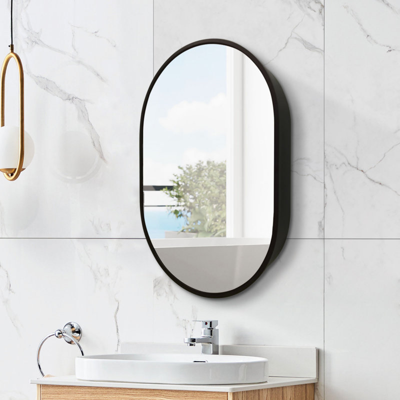 Armoire à pharmacie murale avec cadre en métal noir 31 po x 21 po avec miroir et rangement pour salle de bain