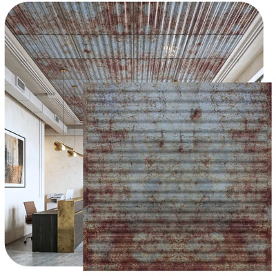 Ridged Metal Corrugated 2 Ft. Drop-In PVC Ceiling Tile