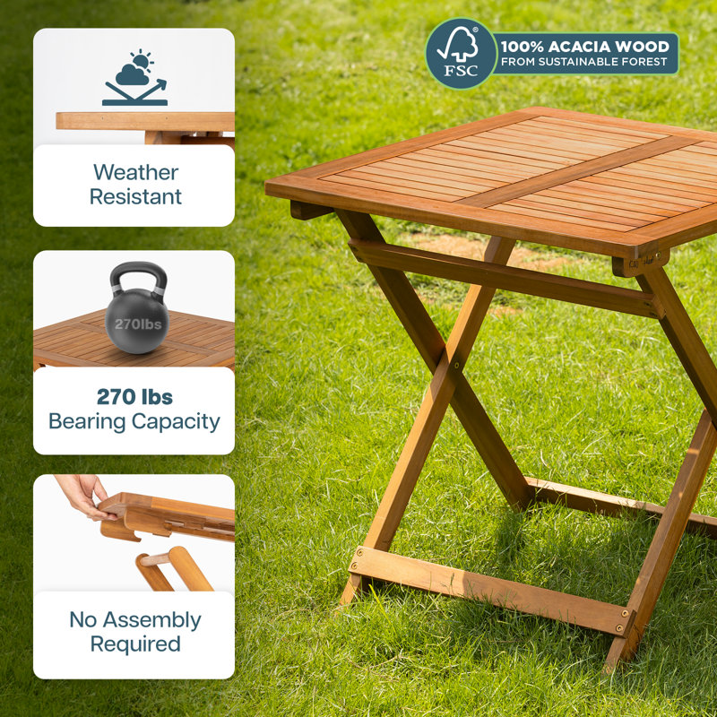 Table bistro d'extérieur en acacia Legolas, L 27,75 po x L 27,75 po x H 29 po