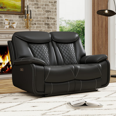 Madeira 62.6'' Wide Diamond Stitching Breathable Leather Power Reclining Loveseat with USB