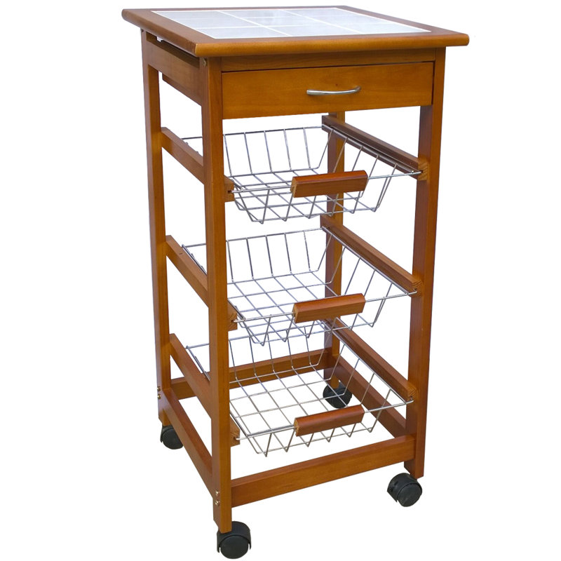 37cm W Solid Wood Kitchen Island, Brown, 76cm H x 37cm W x 37cm D