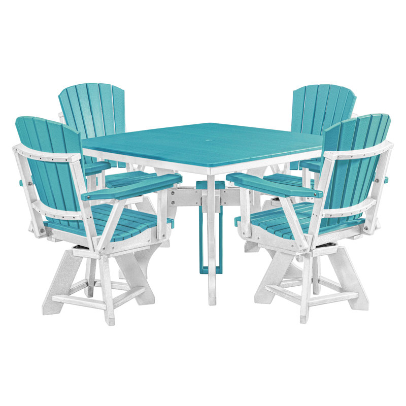 Alyxzander 4 - Person Patio Dining Set with Square Table, White/Blue