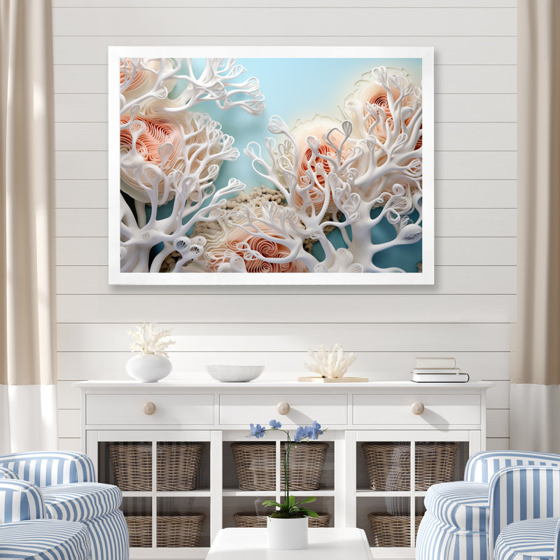 «Pink Basket Starfish Underwater Elegance», reproduction sur toile, H 30 po x l 40 po x P 1,5 po, Cadre photo blanc