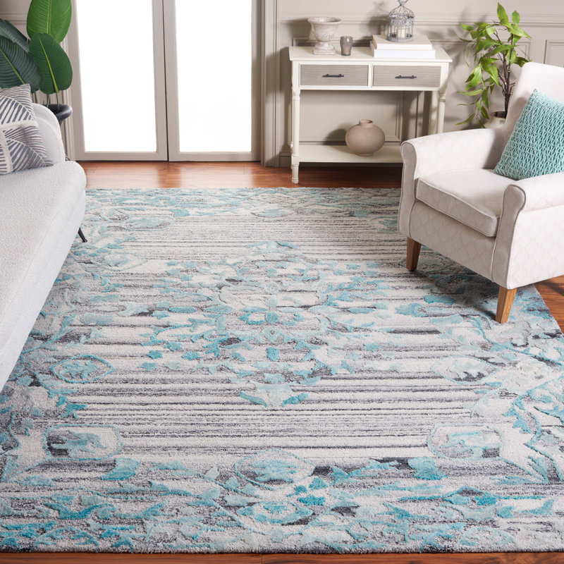 Tapis Marquee 122 gris / bleu sarcelle, Rectangle 8 pi x 10 pi