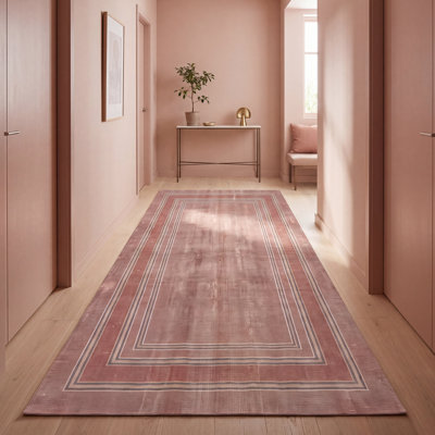 Outcrop2 Moderne Minimaliste Bordé Géométrique Orange Rose Gris Crème Antidérapant Bas Pile Intérieur Extérieur Animaux Domestiques Salon Chambre Chambre Salle À Manger Hall d'entrée Couloir Bureau Lavable Tapis