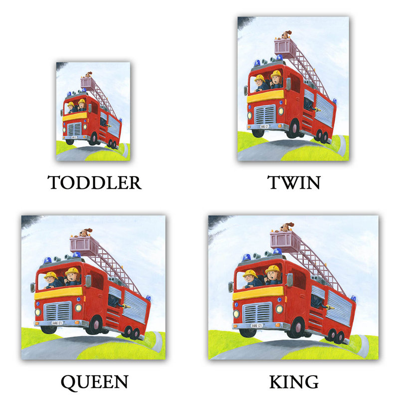 Ensemble de housse de couette fire truck, 1 housse de couette grand + 2 taies standards
