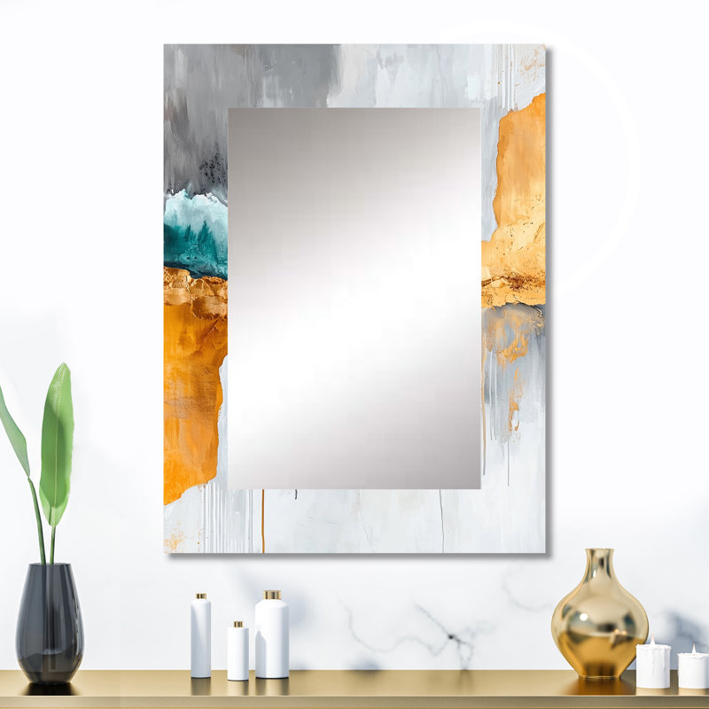 Contrasting Harmony Of Gray And Golden Marble I - Transitional Mirror, Gold Unique Wall Mirror, Printed Metal Art, 32" x 24"