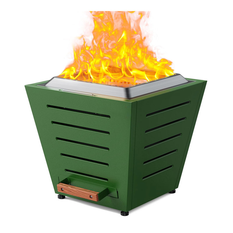 Foyer d'extérieur au feu de bois sans fumée de 20 pouces avec foyer d'extérieur portatif en acier inoxydable avec bac à cendres coulissant et poignées,