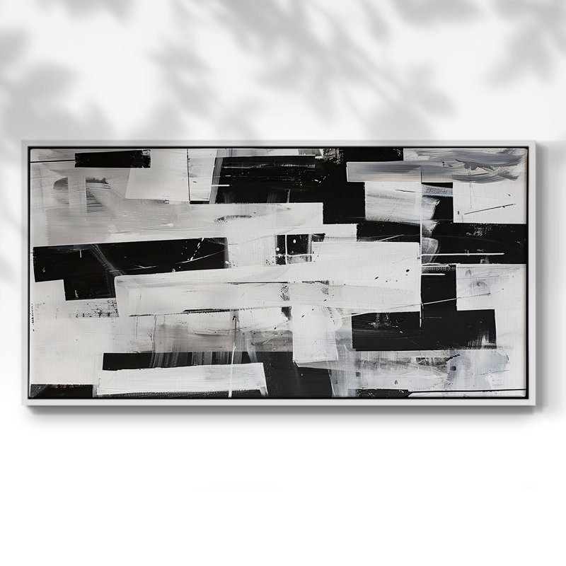 Série abstraite-Lxxxv- Toile tendue avec châssis tendue - Prêt à accrocher, H 25 po x l 49 po, Blanc