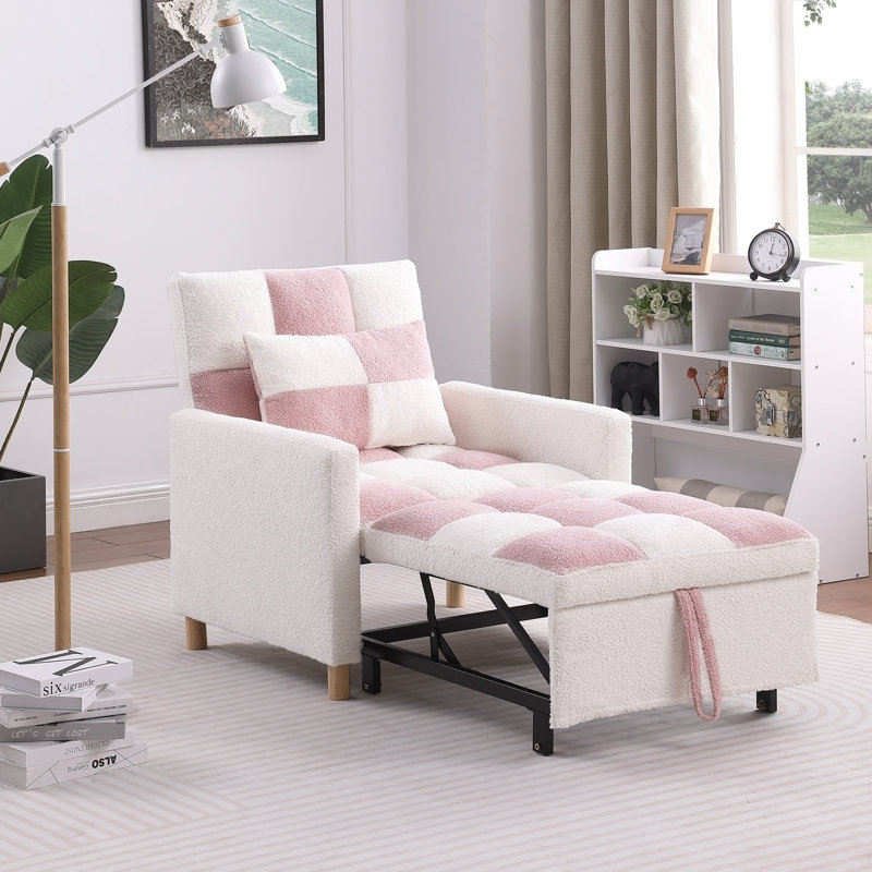 Canapé-lit Sleeper, chaise réglable avec coussin pour le salon, Rose/Blanc