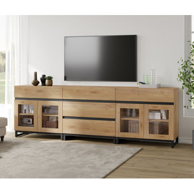 3 In 1 TV Stand For Tvs Up To 100 Inch, Modern TV Console With Glass Doors And 5 Drawers, Media Console With Adjustable Shelf For Living Room, Bedroom by Latitude Run