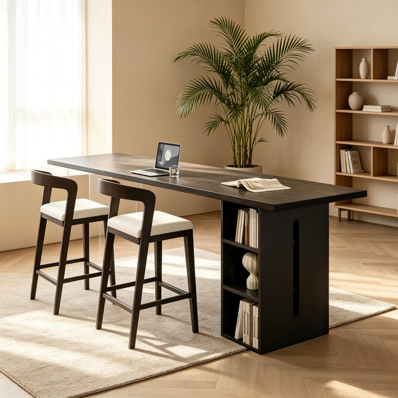 Bureau rectangulaire simple en bois massif noir, 41.33" H x 70.86" W x 17.71" D
