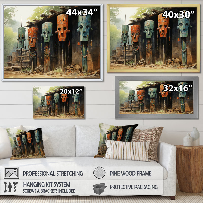 «Maezy African Tribes Dogon Mask II», reproduction sur toile, H 34 po x l 44 po x P 1,5 po, Encadrement doré