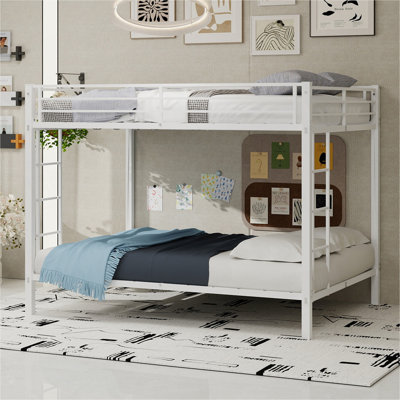 Lit superposé multifonctionnel en tubes carrés de fer, 2 lits superposés (un lit supérieur et un lit inférieur, tous deux de taille standard), structure métallique robuste et résistante à l'usure, idéal pour optimiser l'espace vertical dans n'importe quelle chambre - Blanc