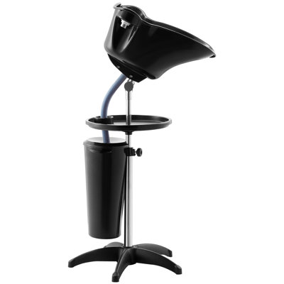 Portable Shampoo Bowl, Deep Shampoo Sink with Adjustable Height & Angle, Washing Hair Station Includes Drain Hose, Shower Head and Bucket, Salon Sink for Home & Barber Use, Black