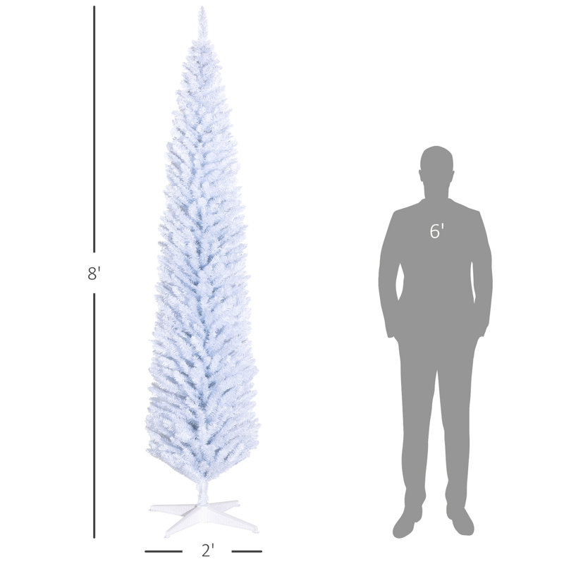 Arbre de Noël 8 pi, 618 branches, blanc, ignifuge, facile à assembler, base mince ignifuge, à assembler, plastique