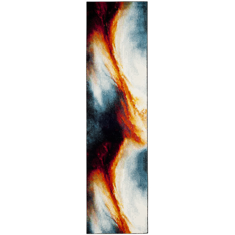 Tapis orange / bleu Fernando, Tapis de couloir 2 pi 3 po x 6 pi