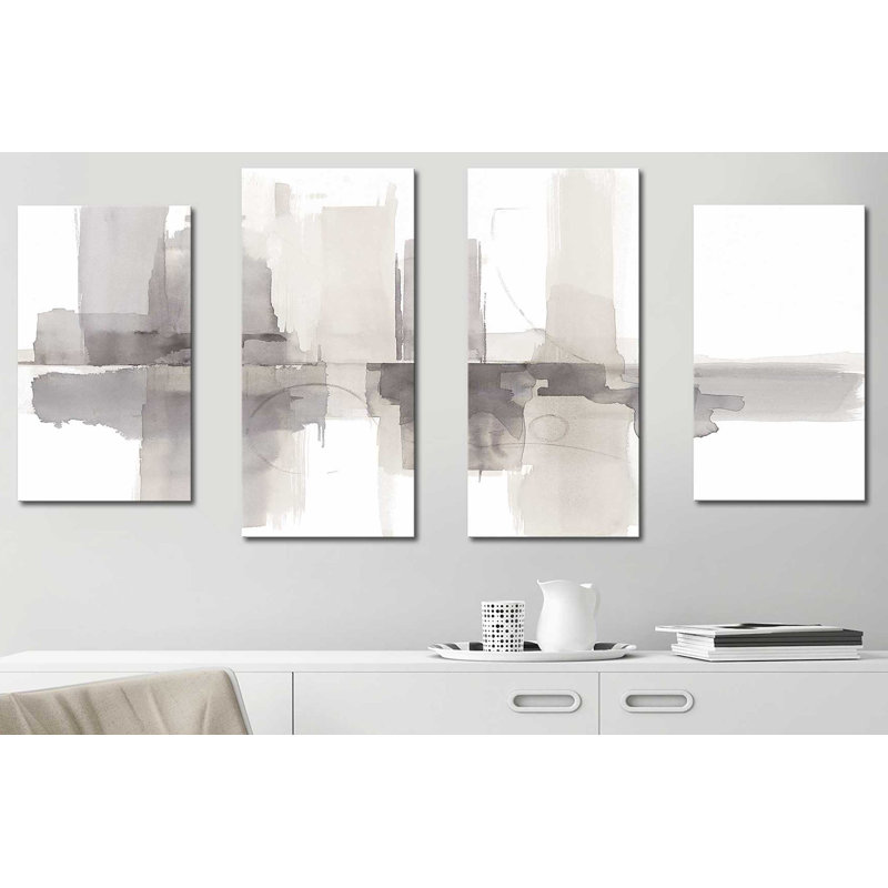 « Improvisation II Grey crop », ensemble de 4 reproductions sur toiles tendues, H 38 po x l 72 po x P 1,5 po