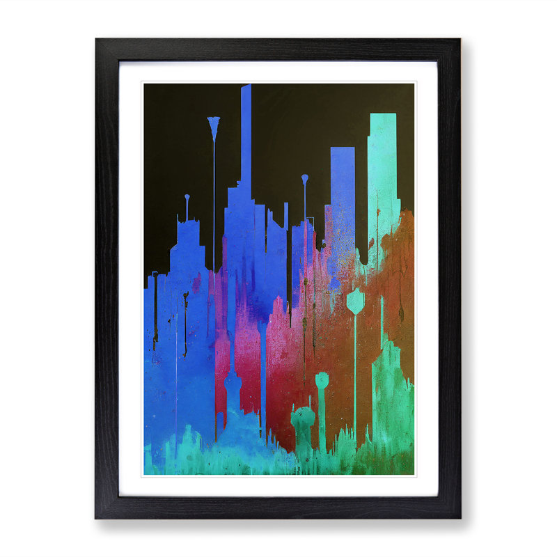 Paint Splash City Skyline No.2 - Single Picture Frame Painting, Black Framed, 64cm H x 46cm W x 2cm D