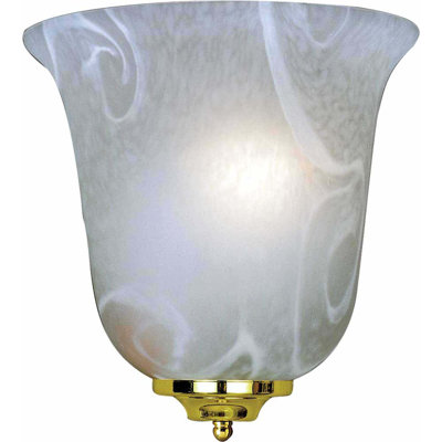 1-Light Fluorescent Half Bell Polished Brass Flush Mounted Sconce with Alabaster Glass Shade